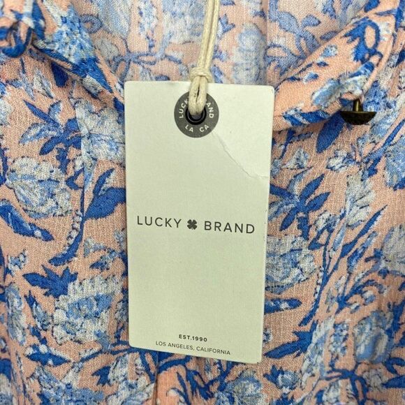 Lucky Brand Women’s M Floral Boho Blouse Pink‎ Blue Top Peasant ￼ - Picture 7 of 11